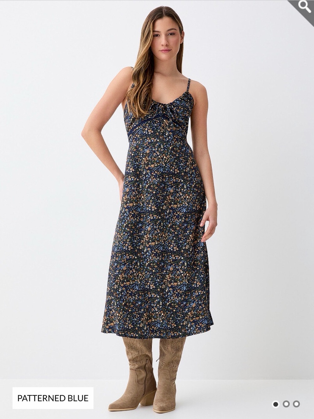 Patterned Blue Floral Midi Dress with Tie Detail on Front by twik (Simons brand)